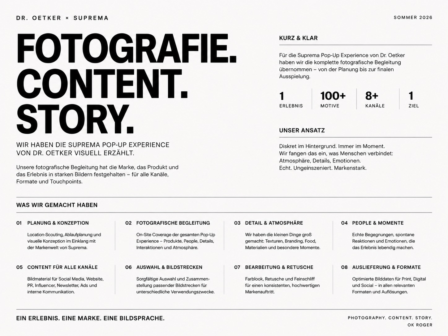 Übersicht der fotografischen Begleitung: Fotografie. Content. Story.